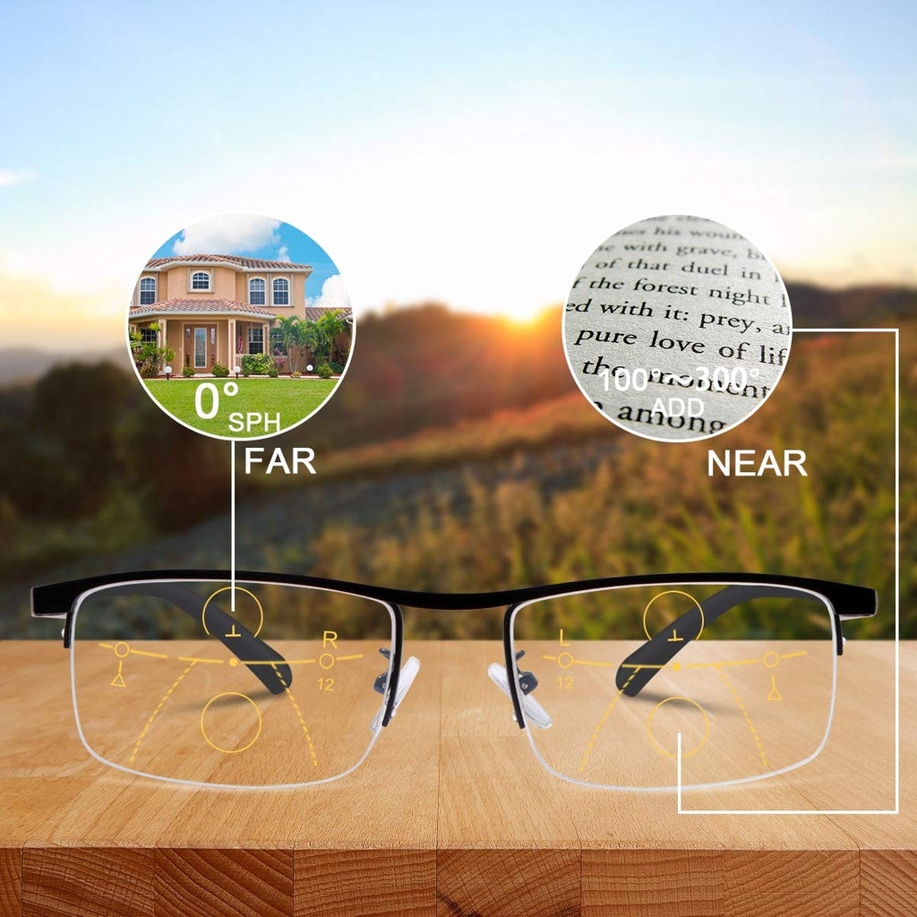 Progressive Reading Glasses Blue Light Blocking Metal Rimless Rectangular Multifocal - Image 5