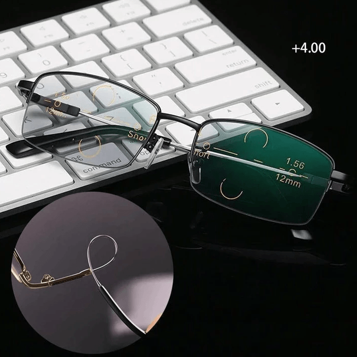 Progressive Reading Glasses Blue Light Blocking Metal Rimless Rectangular Multifocal - Image 6