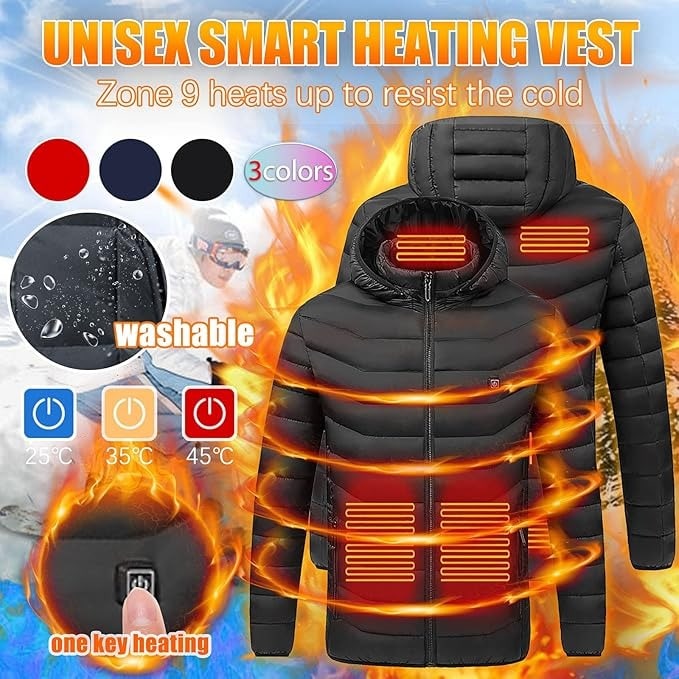 Puffer Heated Jacket with 9 Heating Zones Hood and Quilted Design - Image 2