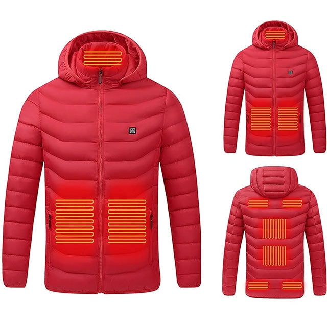 Puffer Heated Jacket with 9 Heating Zones Hood and Quilted Design - Image 9