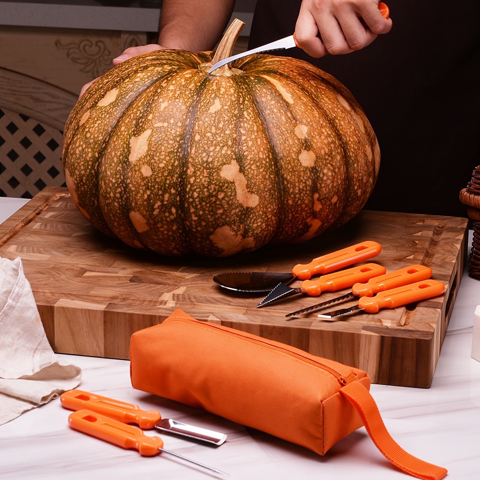 Pumpkin Carving Tools and Kit with Stainless Steel Supplies Storage Bag and Knife Set - Image 1