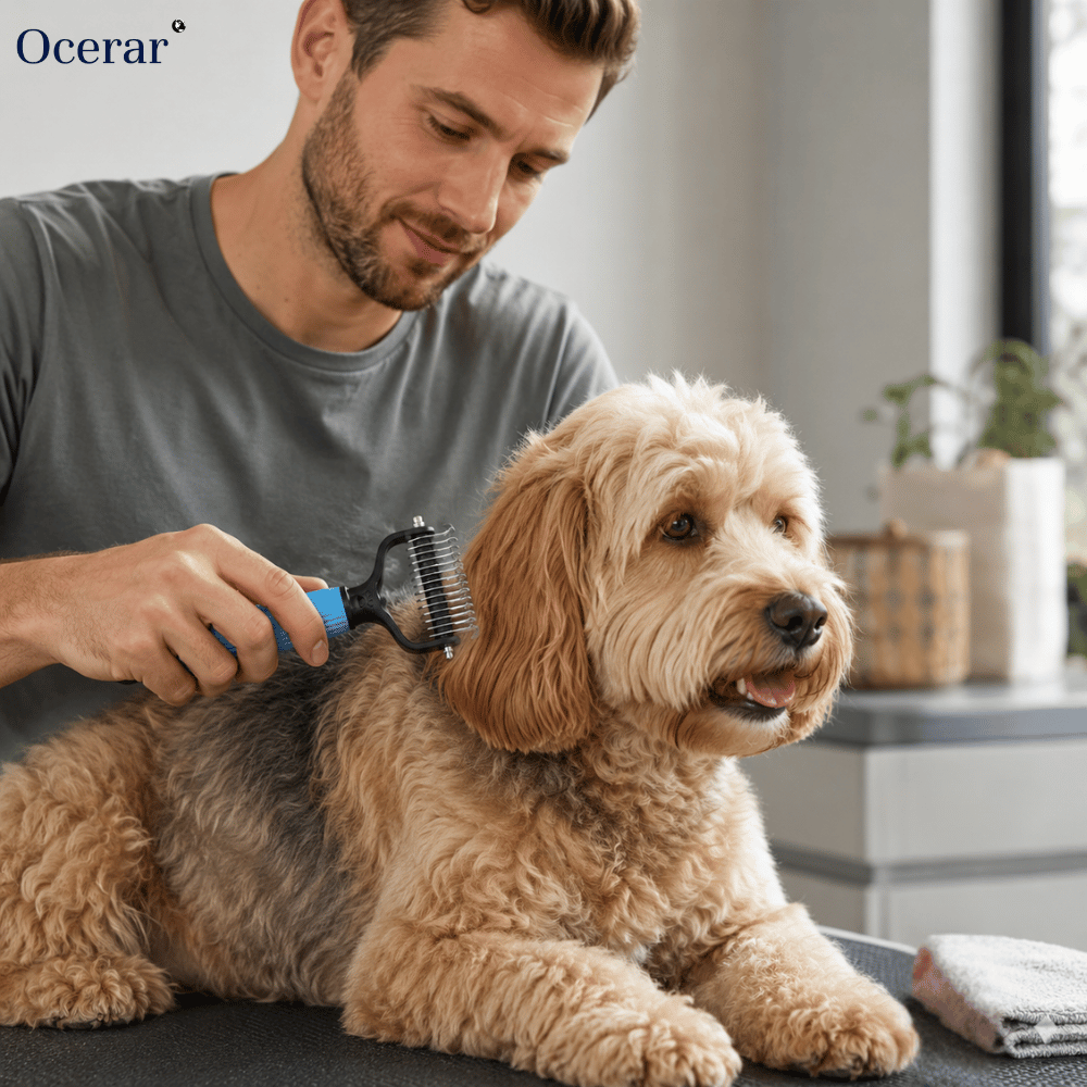 Rake Brush for Dogs with Double Sided Undercoat Dematting and Fur Deshed Grooming Tool - Image 1