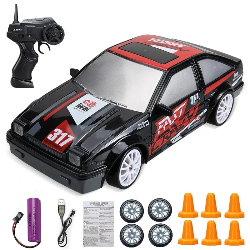 Rc Drift Car Remote Control Toy Rechargeable LED Spare Wheels Cones Kit Usb - Image 11