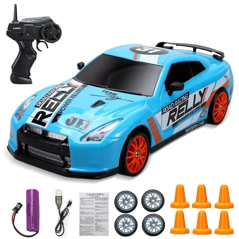 Rc Drift Car Remote Control Toy Rechargeable LED Spare Wheels Cones Kit Usb - Image 12