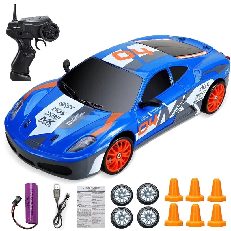 Rc Drift Car Remote Control Toy Rechargeable LED Spare Wheels Cones Kit Usb - Image 13