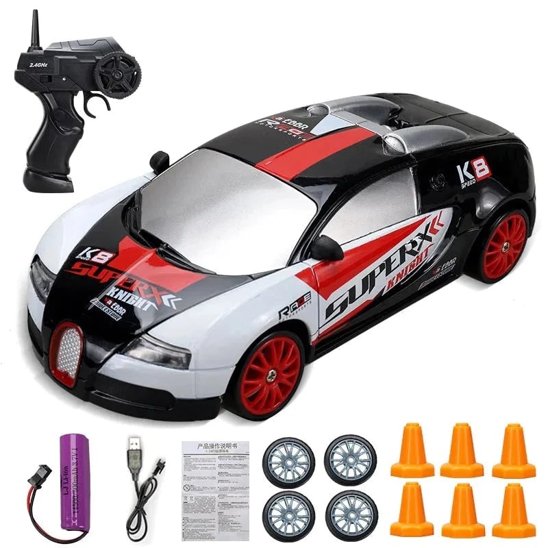 Rc Drift Car Remote Control Toy Rechargeable LED Spare Wheels Cones Kit Usb - Image 14