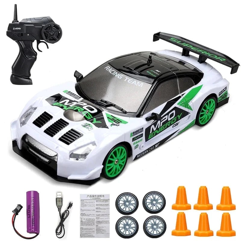 Rc Drift Car Remote Control Toy Rechargeable LED Spare Wheels Cones Kit Usb - Image 15