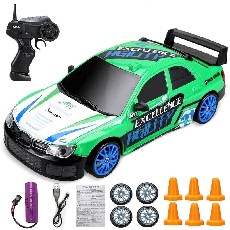 Rc Drift Car Remote Control Toy Rechargeable LED Spare Wheels Cones Kit Usb - Image 16