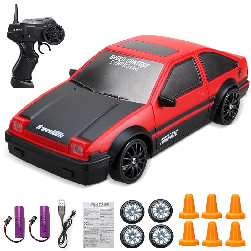 Rc Drift Car Remote Control Toy Rechargeable LED Spare Wheels Cones Kit Usb - Image 17