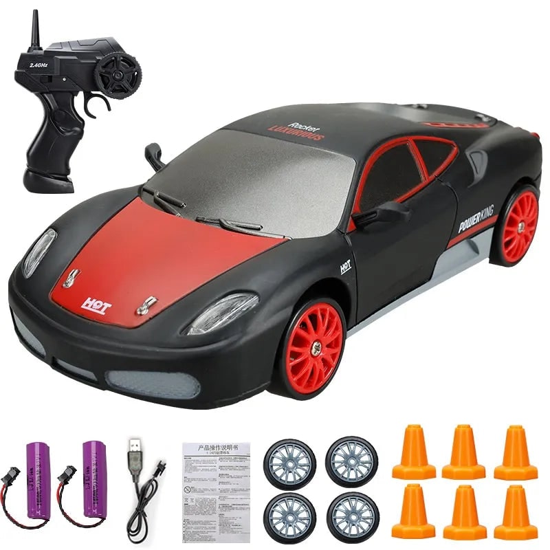Rc Drift Car Remote Control Toy Rechargeable LED Spare Wheels Cones Kit Usb - Image 19