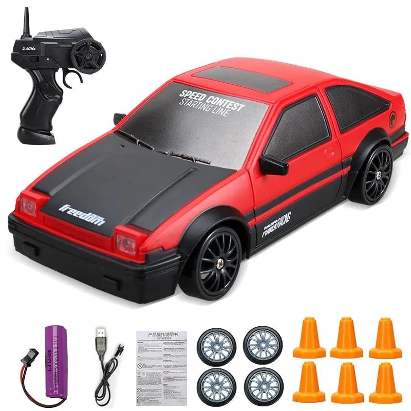 Rc Drift Car Remote Control Toy Rechargeable LED Spare Wheels Cones Kit Usb - Image 2