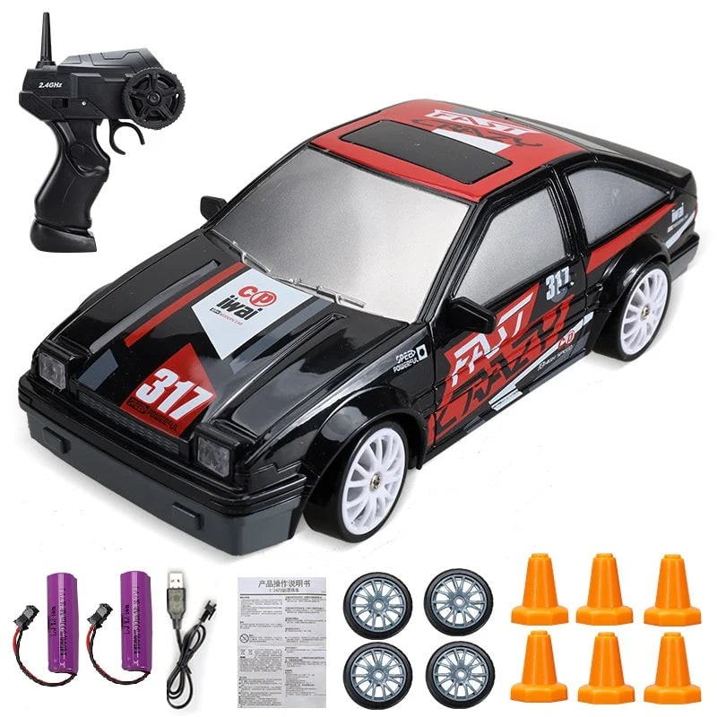 Rc Drift Car Remote Control Toy Rechargeable LED Spare Wheels Cones Kit Usb - Image 21