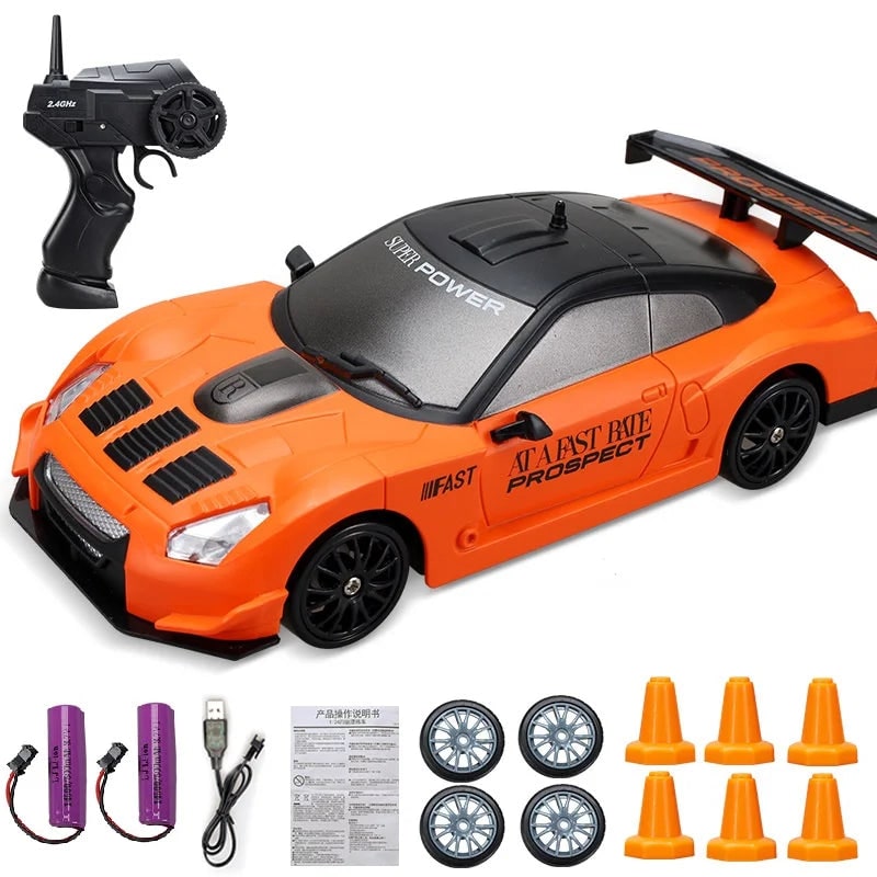 Rc Drift Car Remote Control Toy Rechargeable LED Spare Wheels Cones Kit Usb - Image 23