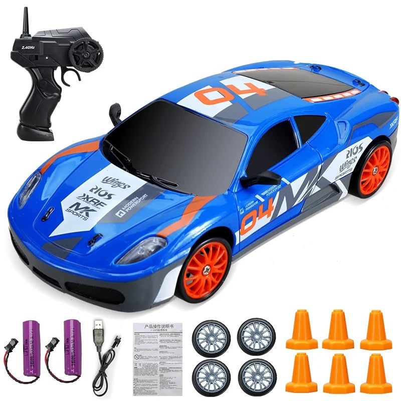 Rc Drift Car Remote Control Toy Rechargeable LED Spare Wheels Cones Kit Usb - Image 25