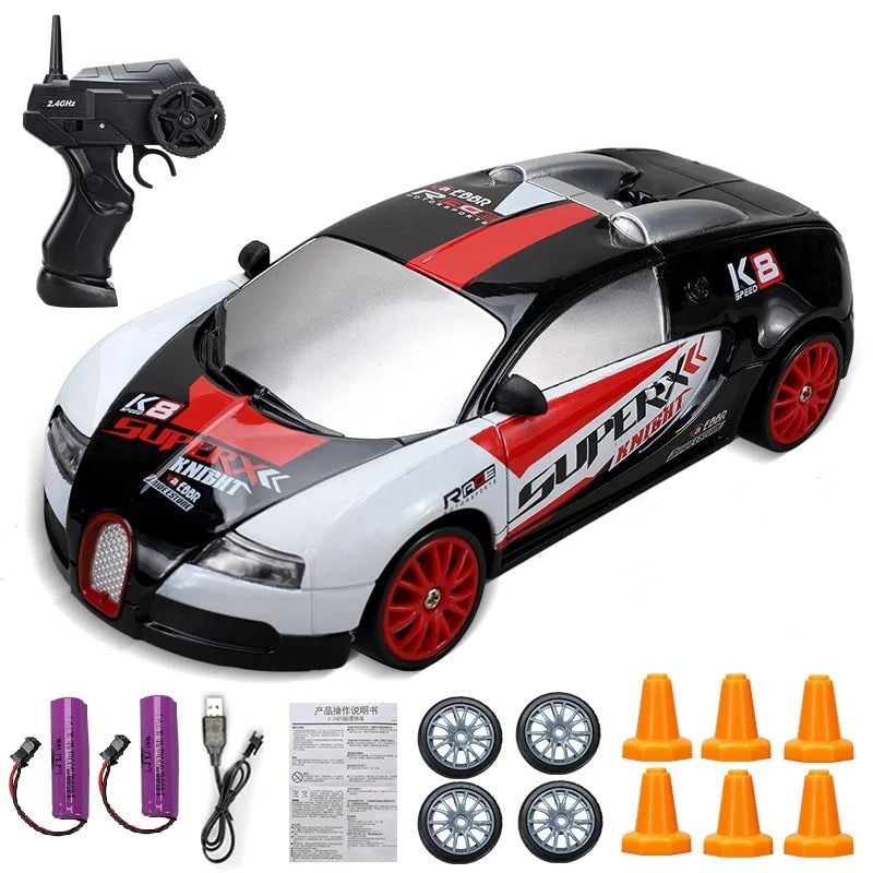 Rc Drift Car Remote Control Toy Rechargeable LED Spare Wheels Cones Kit Usb - Image 26