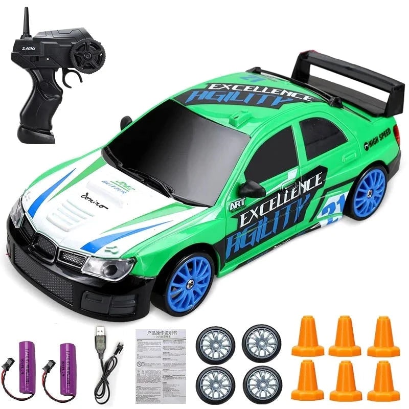 Rc Drift Car Remote Control Toy Rechargeable LED Spare Wheels Cones Kit Usb - Image 28