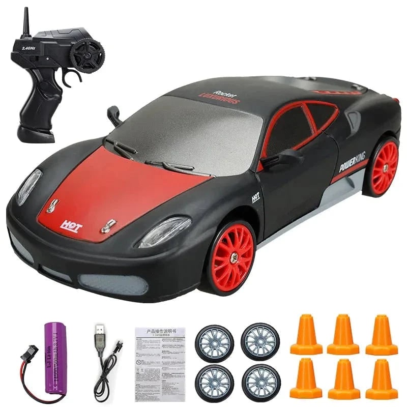 Rc Drift Car Remote Control Toy Rechargeable LED Spare Wheels Cones Kit Usb - Image 7