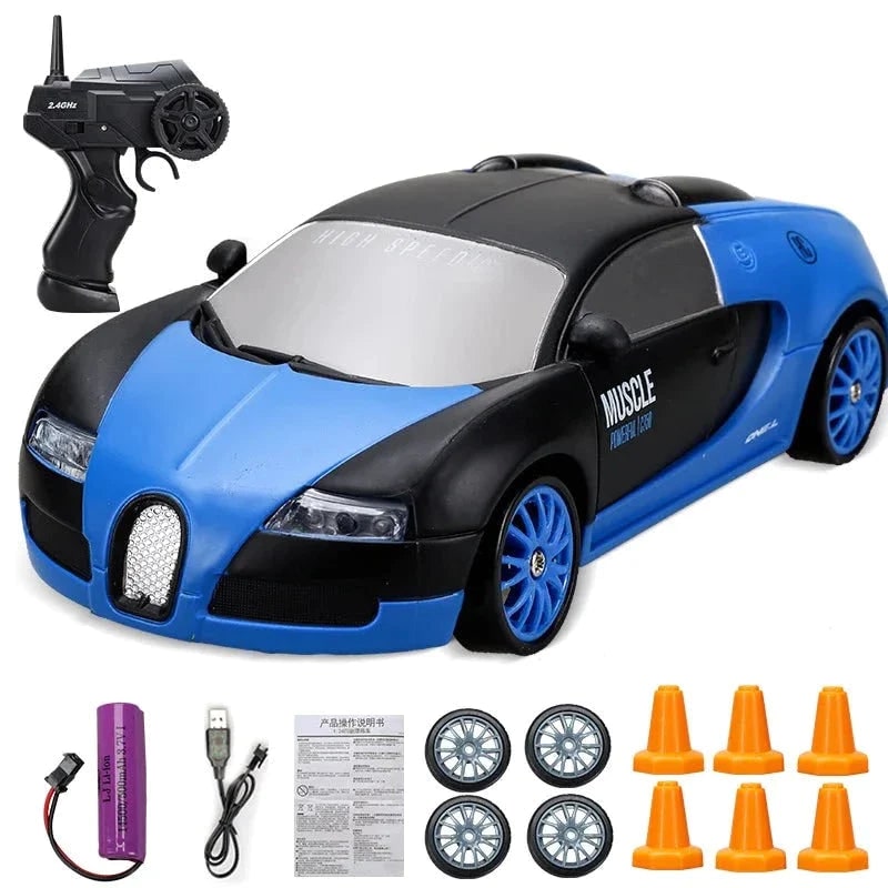 Rc Drift Car Remote Control Toy Rechargeable LED Spare Wheels Cones Kit Usb - Image 8