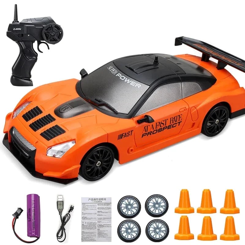 Rc Drift Car Remote Control Toy Rechargeable LED Spare Wheels Cones Kit Usb - Image 9