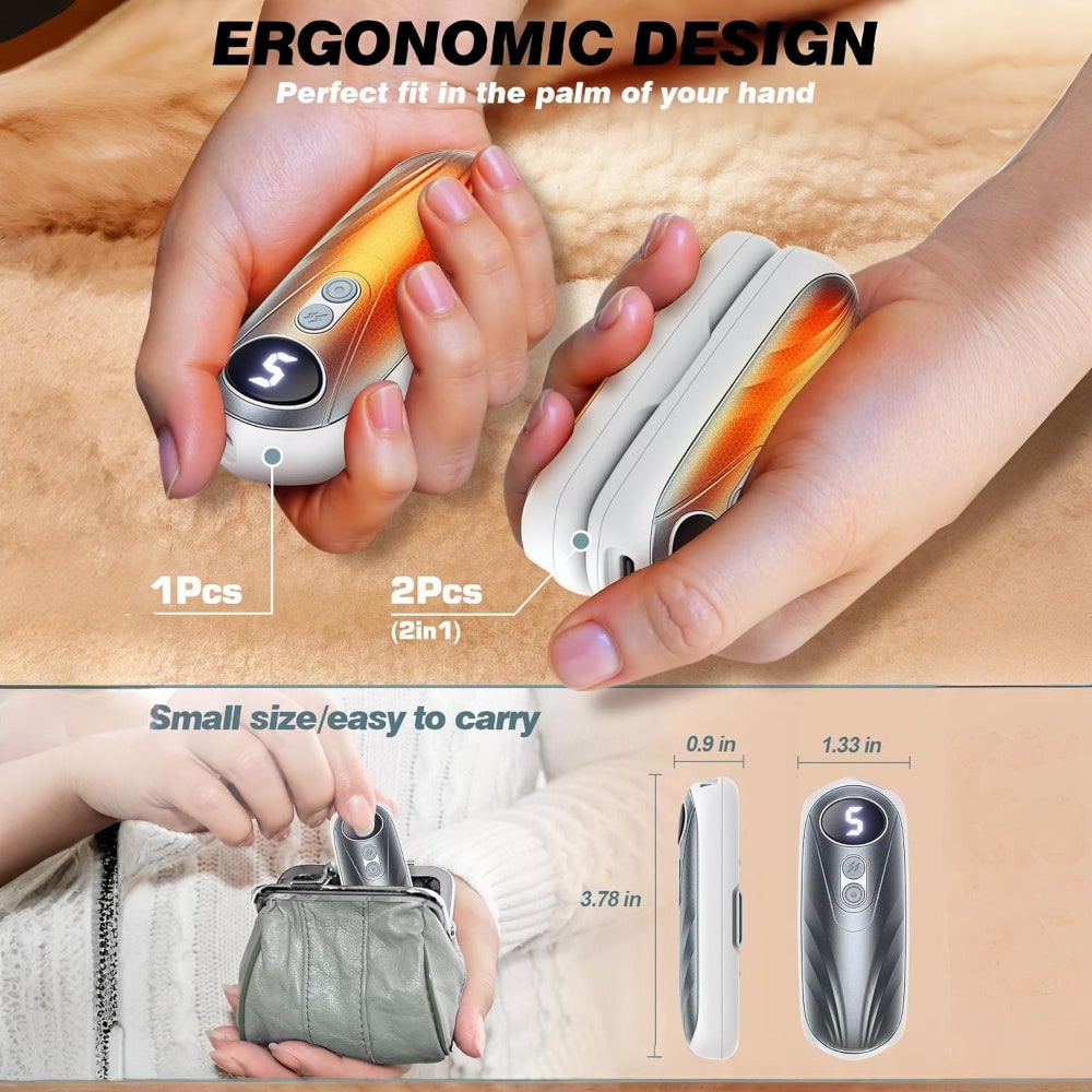 Rechargeable Electric Hand Warmers with LED Display Reusable Portable Pocket Heater Set of 2 - Image 13