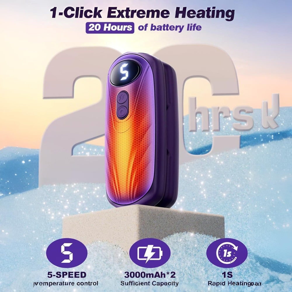 Rechargeable Electric Hand Warmers with LED Display Reusable Portable Pocket Heater Set of 2 - Image 17