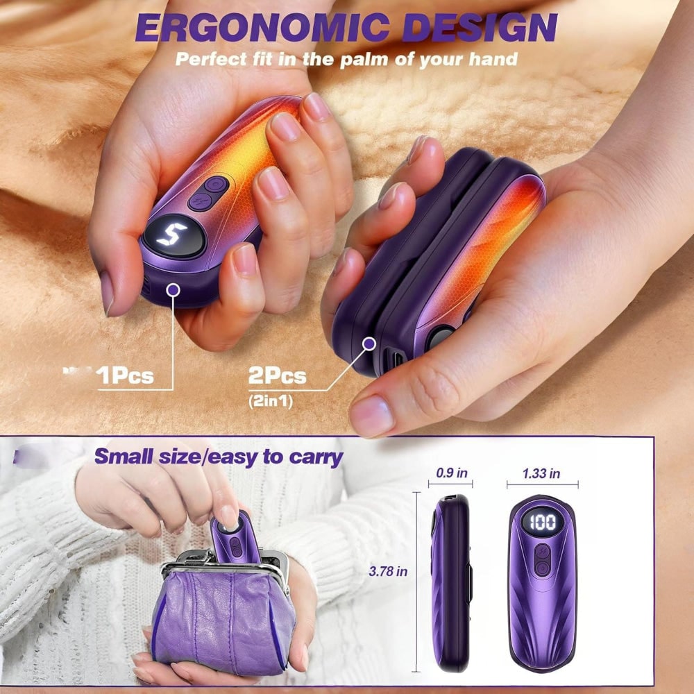 Rechargeable Electric Hand Warmers with LED Display Reusable Portable Pocket Heater Set of 2 - Image 20