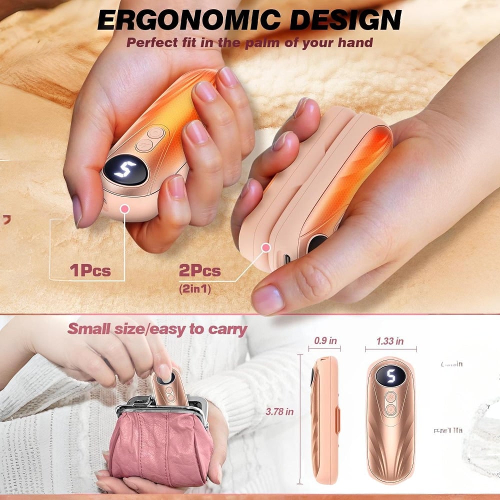 Rechargeable Electric Hand Warmers with LED Display Reusable Portable Pocket Heater Set of 2 - Image 25