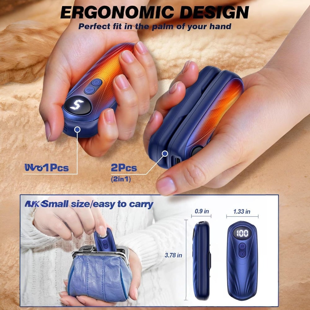 Rechargeable Electric Hand Warmers with LED Display Reusable Portable Pocket Heater Set of 2 - Image 30