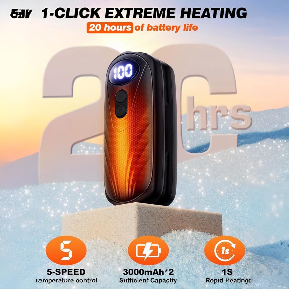 Rechargeable Electric Hand Warmers with LED Display Reusable Portable Pocket Heater Set of 2 - Image 5
