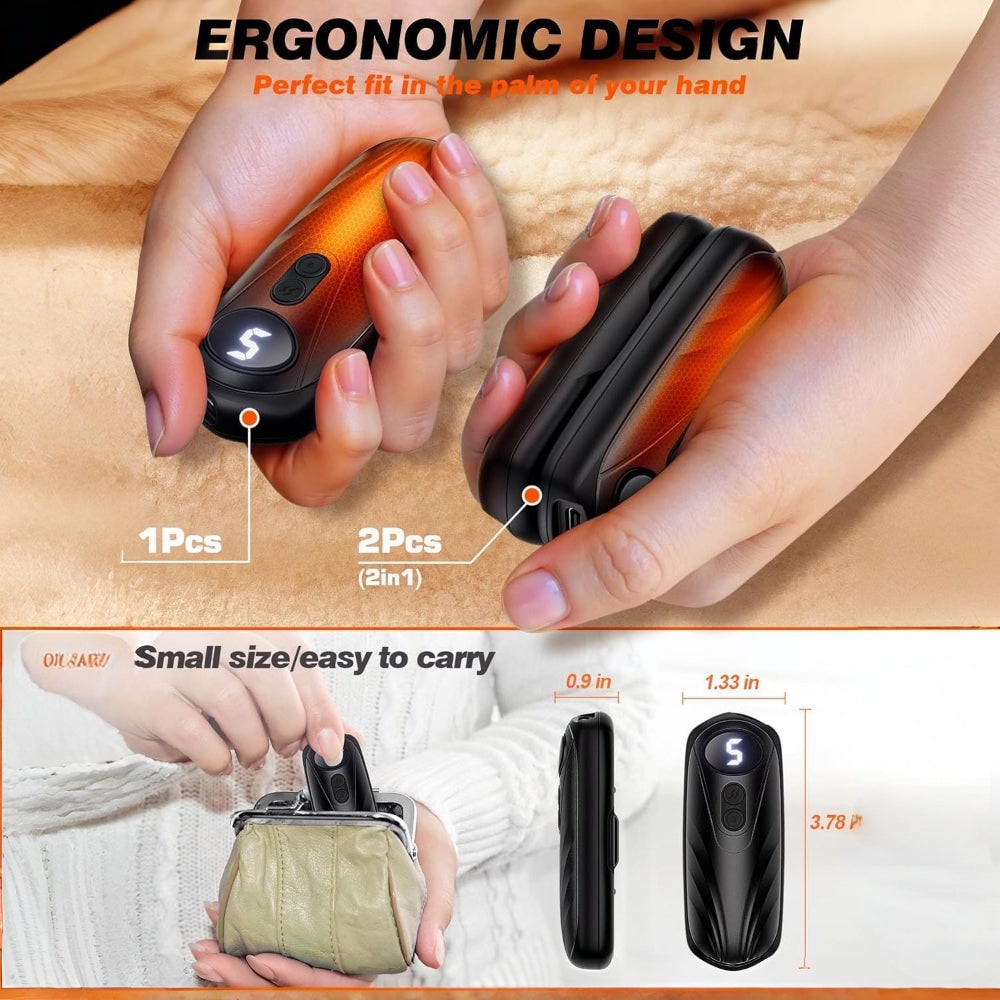 Rechargeable Electric Hand Warmers with LED Display Reusable Portable Pocket Heater Set of 2 - Image 6