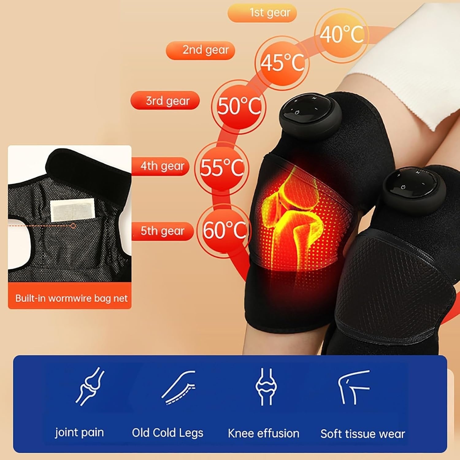 Rechargeable Heated Knee Massager and Wrap with Vibration Adjustable Heat and Digital Controls - Image 5