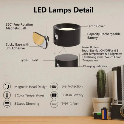 Rechargeable Wall Sconce with 360° Magnetic Mount and Wireless LED Lighting Outdoor - Image 5