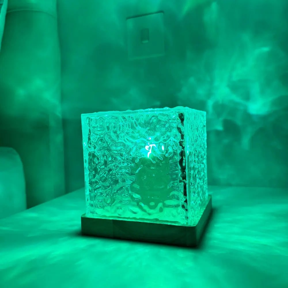 Remote Control Lamp Projector Water Ripple Cube Wood Base LED Aurora - Image 10