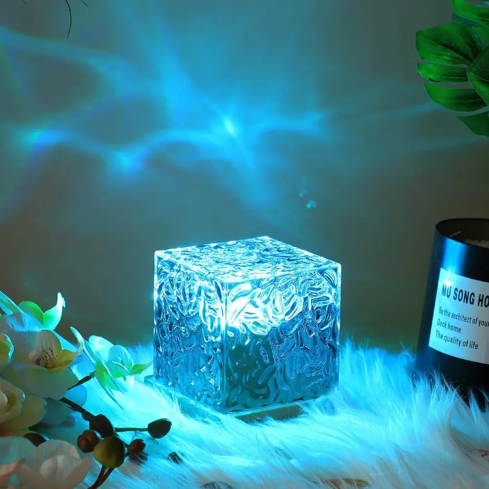 Remote Control Lamp Projector Water Ripple Cube Wood Base LED Aurora - Image 6