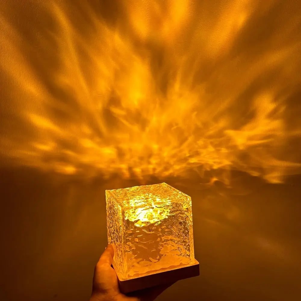 Remote Control Lamp Projector Water Ripple Cube Wood Base LED Aurora - Image 9