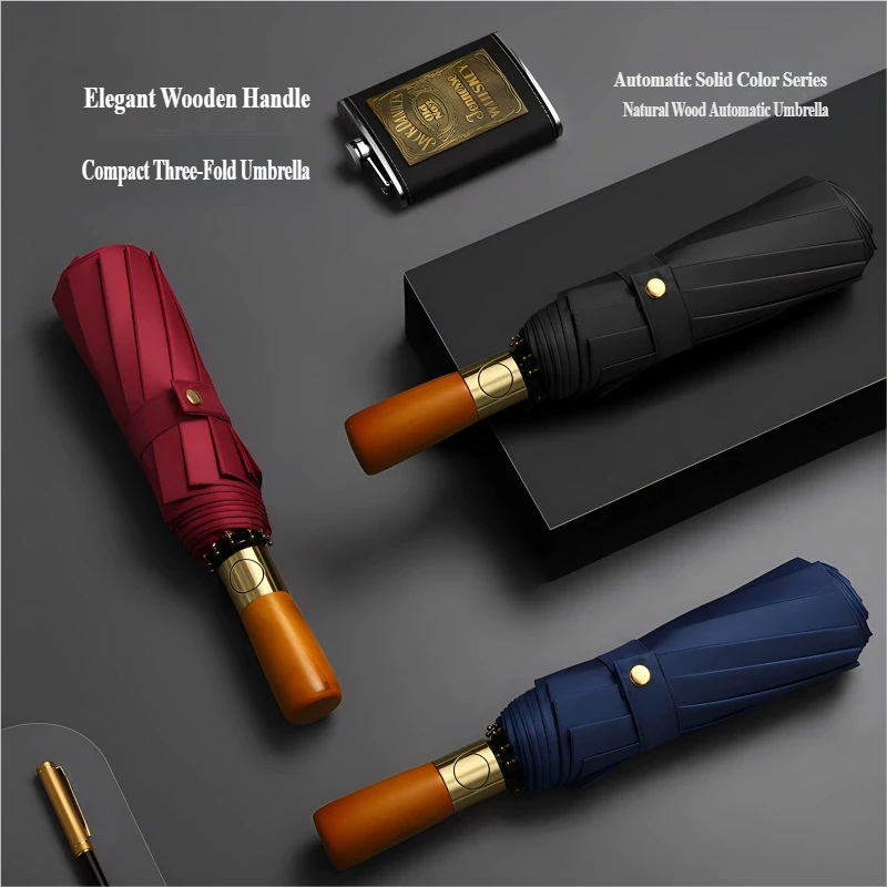 Repel Windproof Travel Umbrella with Wooden Handle and Automatic Folding - Image 6