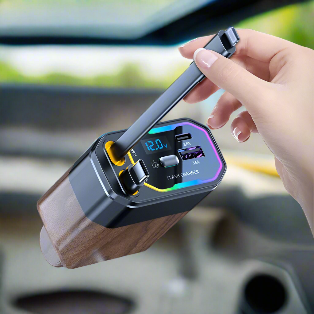 Retractable Car Phone Charger with Dual Usb-C and Fast Charging for Portable Devices - Image 1