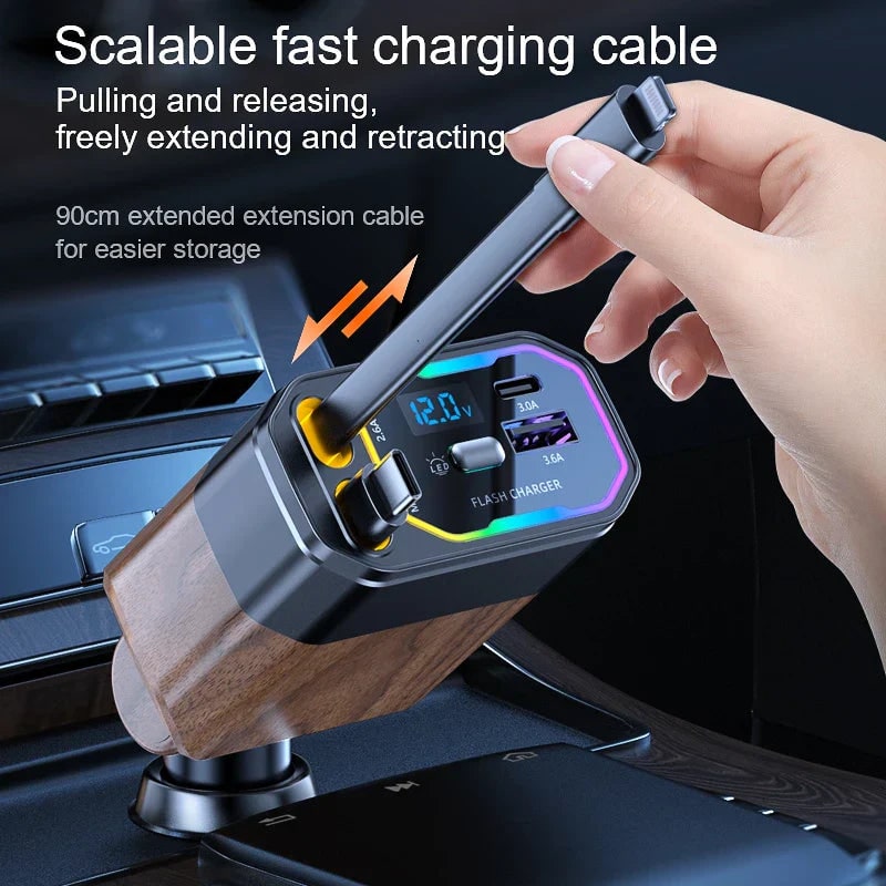 Retractable Car Phone Charger with Dual Usb-C and Fast Charging for Portable Devices - Image 4