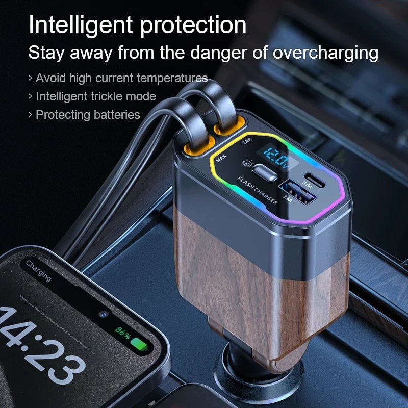 Retractable Car Phone Charger with Dual Usb-C and Fast Charging for Portable Devices - Image 6