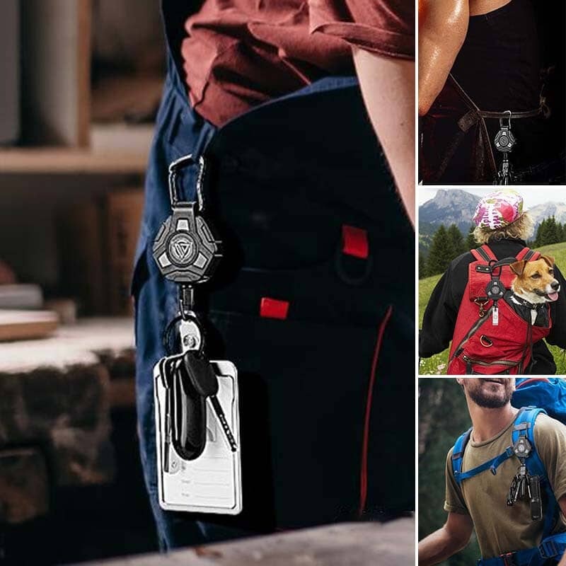 Retractable Key Chain with Carabiner and Heavy Duty Steel Wire Badge Holder Ring - Image 1