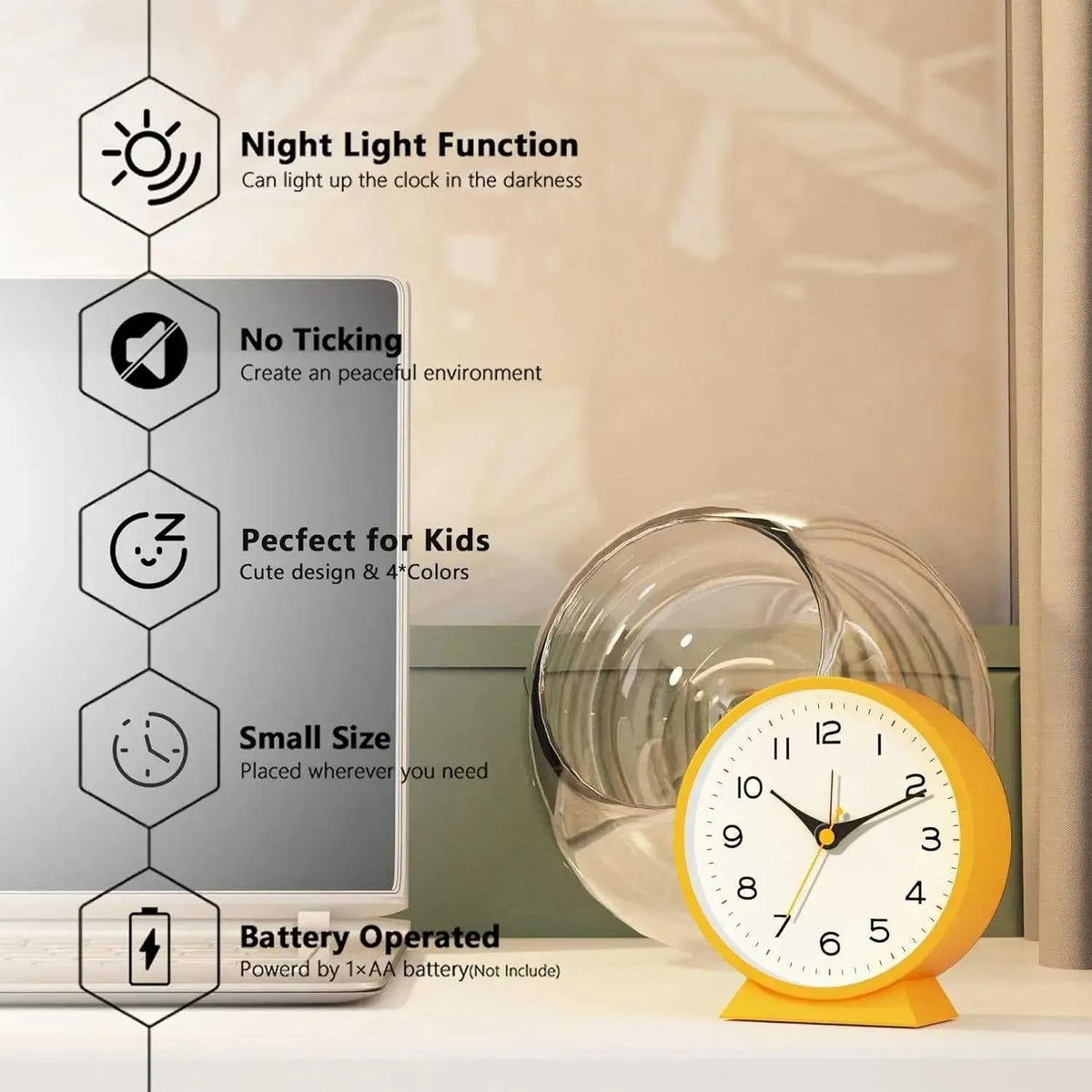 Retro Analog Alarm Clock with Non-Ticking Quartz Movement and Backlight for Bedroom or Desk - Image 6