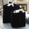 Reusable Gift Bag Plush Velvet Black Drawstring Satin Ribbon Ruffled - Image 1
