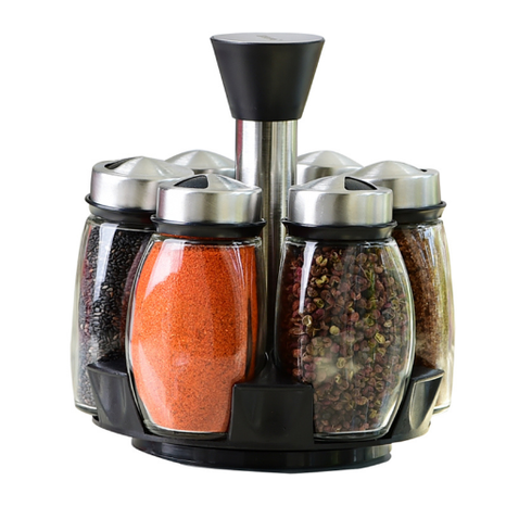 Rotating Spice Rack Organizer with 6 Glass Jars and Lazy Susan Carousel Base Countertop - Image 1