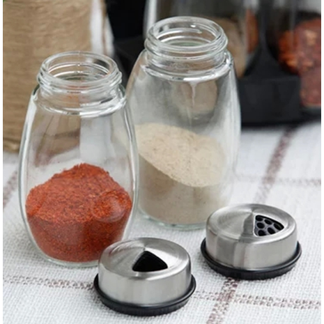 Rotating Spice Rack Organizer with 6 Glass Jars and Lazy Susan Carousel Base Countertop - Image 2