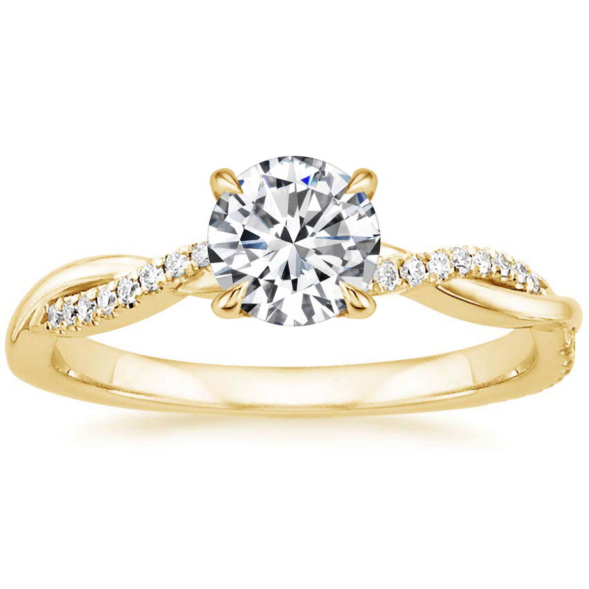 Round Brilliant Engagement Ring Twisted Band Solitaire Pavé Accent Diamonds - Image 1