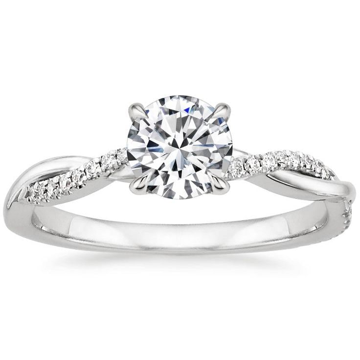 Round Brilliant Engagement Ring Twisted Band Solitaire Pavé Accent Diamonds - Image 2
