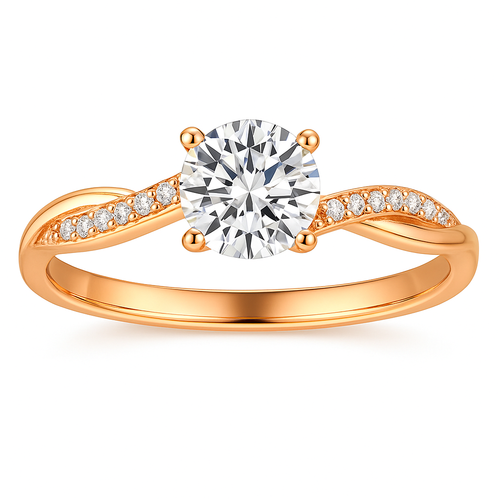 Round Brilliant Engagement Ring Twisted Band Solitaire Pavé Accent Diamonds - Image 3