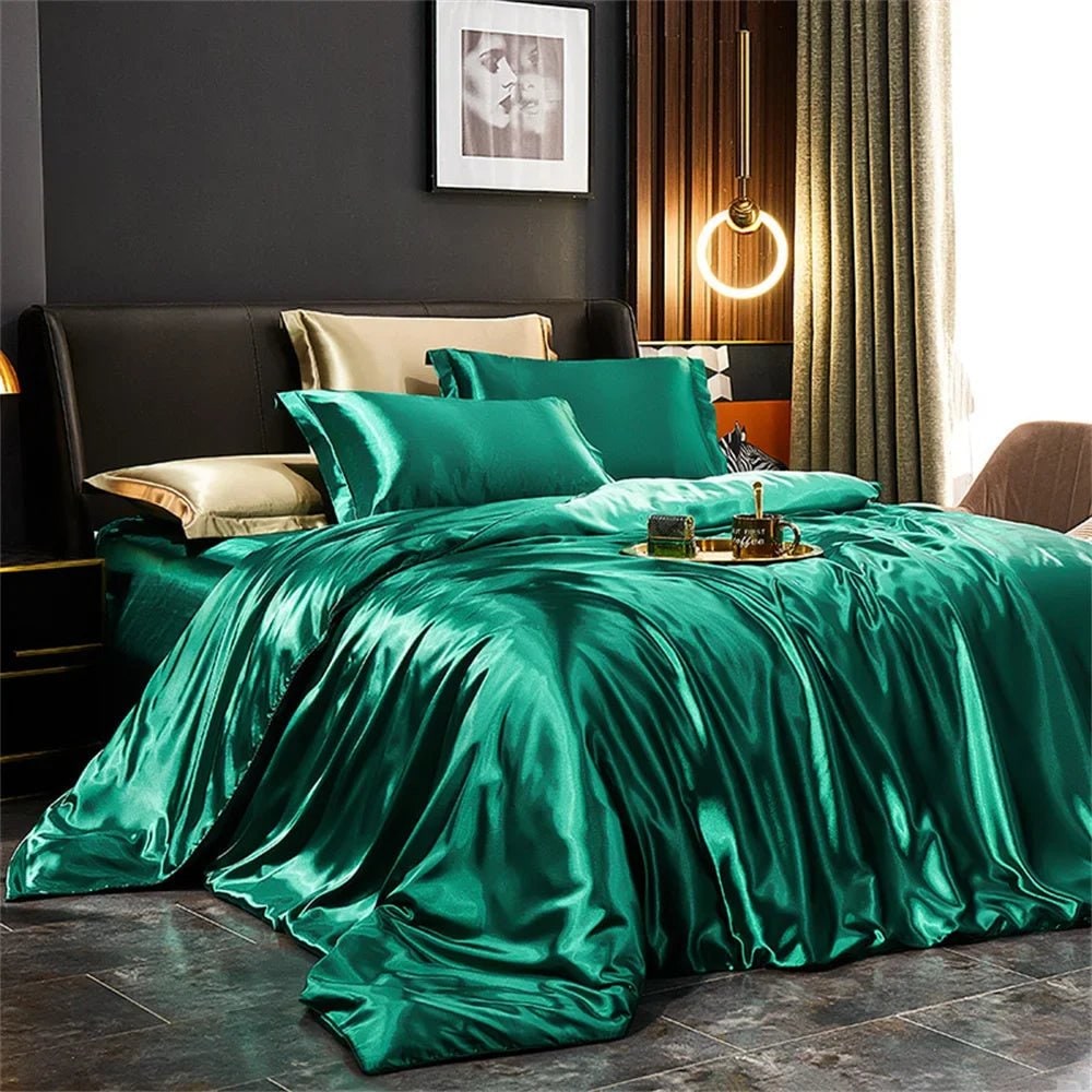 Satin Silk Luxury Bedding Set with Duvet Cover and Pillowcases Smooth Glossy Finish Sheets - Image 1
