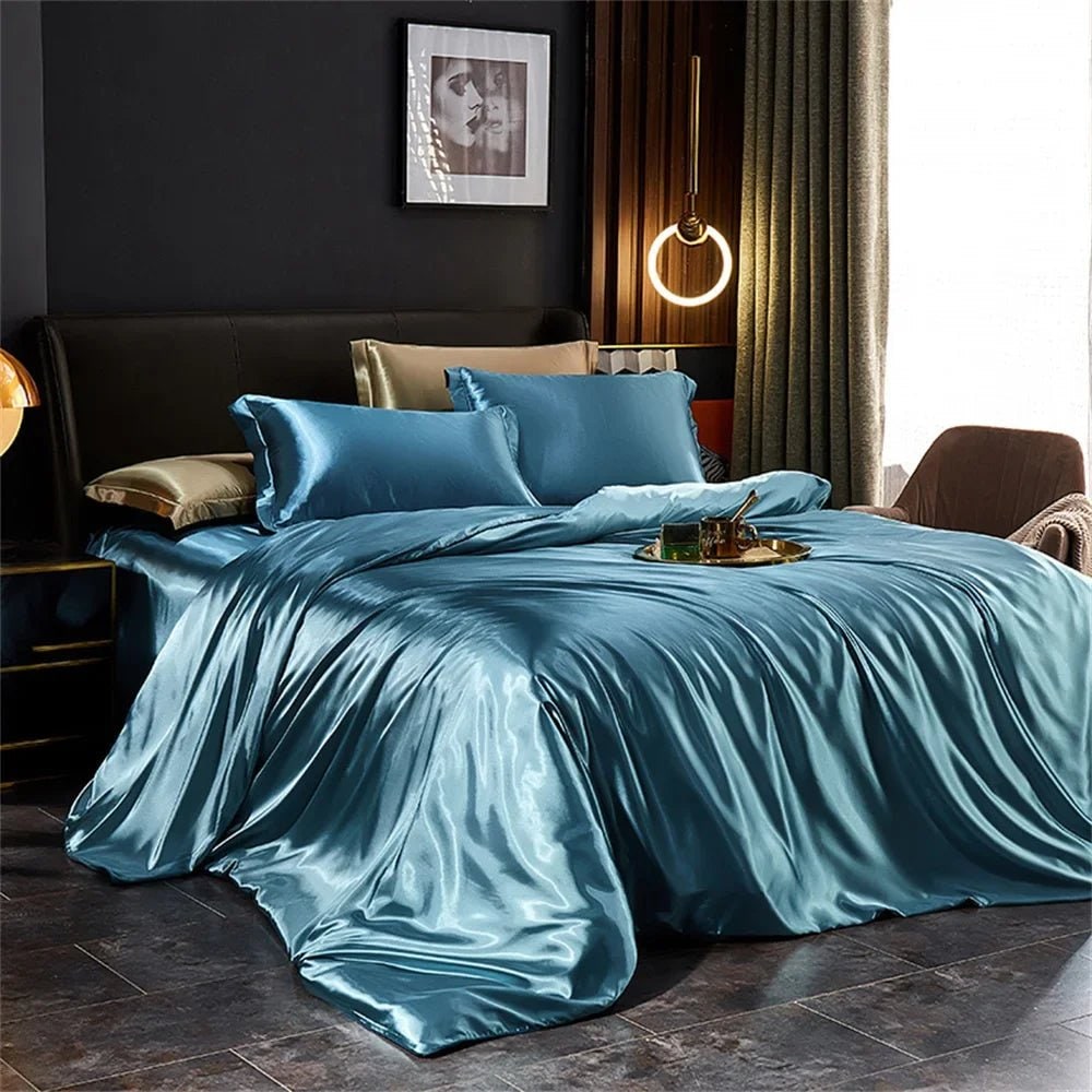 Satin Silk Luxury Bedding Set with Duvet Cover and Pillowcases Smooth Glossy Finish Sheets - Image 10
