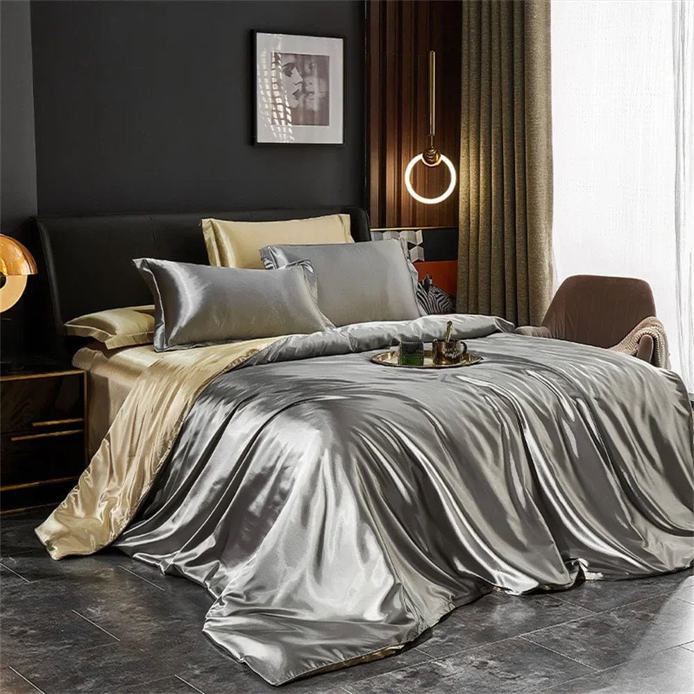 Satin Silk Luxury Bedding Set with Duvet Cover and Pillowcases Smooth Glossy Finish Sheets - Image 11